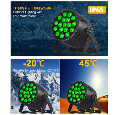 DJ Light 18pcs 20W 6IN1 RGBWA-UV Flat Par در فضای باز روشنایی معماری IP65 18x20W LED ضد آب Par