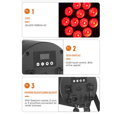 چراغ صحنه بیرونی IP65 ضد آب 18x20W LED Par RGBWA + UV 6 در 1 DMX512 چراغ شستشو برای جشن عروسی دیسکو