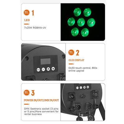 7x20W RGBWA + UV 6-in-1 IP65 LED PAR در فضای باز نور DMX512 آبپاش ضد آب برای صحنه، عروسی و رویدادها