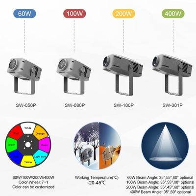 پروژکتور LED طرح دار رنگارنگ RGBW فضای باز 60 وات، ضد آب IP65، لامپ پروژکتور منظره