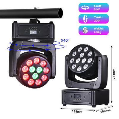 چراغ LED DJ با سر متحرک 12*8W، نورپردازی RGBW، پرتو شستشو، DMX512، فعال‌سازی صدا، نورپردازی صحنه برای عروسی‌ها، مهمانی‌های دیسکو