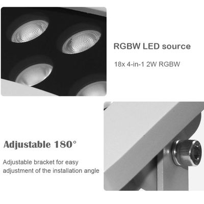 چراغ سیلاب درخت ساختمان LED RGBW حرفه ای ضد آب IP65 DMX512 LED برای روشنایی نمای بیرونی 36 وات