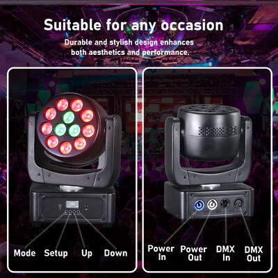 فابریکه نور مرحله ای 12x8W RGBW LED Wash Moving Head Light با کنترل DMX512 فعال صدا