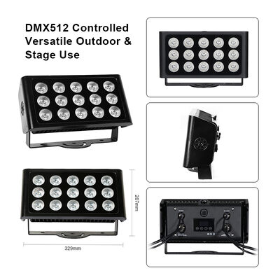 نورافکن LED 15x5 وات RGBW 4 در 1 IP65 فضای باز — ضد آب DMX512 با پرتو عریض برای نورپردازی باغ، صحنه و ساختمان
