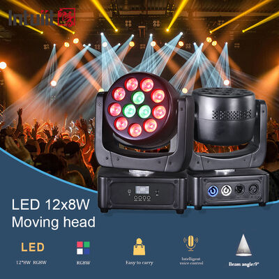 فابریکه نور مرحله ای 12x8W RGBW LED Wash Moving Head Light با کنترل DMX512 فعال صدا