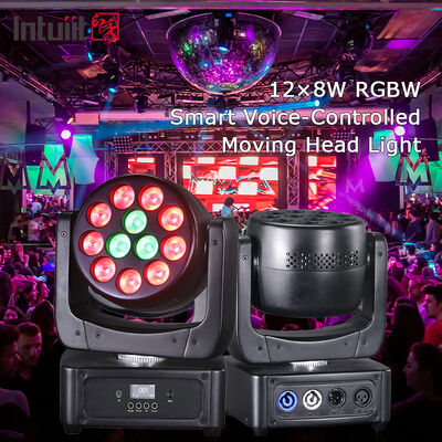 12x8W LED حرکت سر شستشوی RGBW 4in1 صدا فعال حزب نور DMX کنترل برای تلفن همراه دی جی دیسکو خانه جشن صحنه نمایش