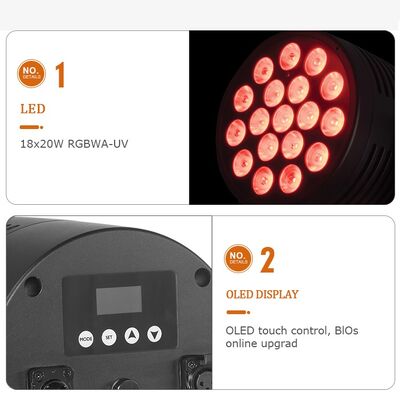 Aluminum IP65 LED Par 18*20W RGBWA+UV 6in1 Waterproof Outdoor Par Can Stage Light for Professional Stage Performance Show