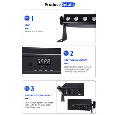 حرفه ای 9 درجه باریک شعاع LED دیوار شوینده 24x2W RGBW 4in1 DMX512 داخلی خطی شوینده نور نوار برای رویداد صحنه