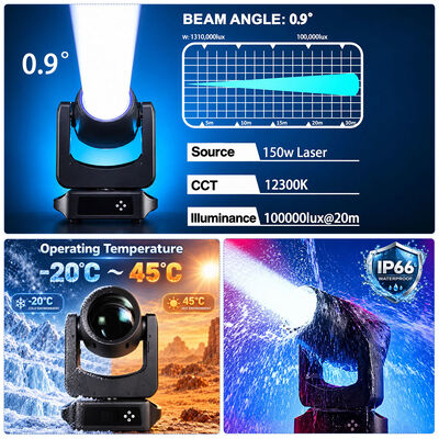 150W Laser IP66 Die-cast Aluminum Moving Head Light, Beam Spot Wash Hybrid Fixture for Concert, Festival & Outdoor Stage Shows