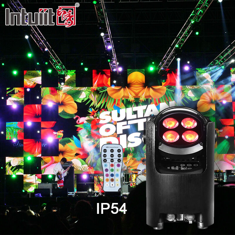 حرفه ای IP54 بی سیم DMX باتری LED Par Light 4 * 12W RGBW 4-in-1 - کنترل از راه دور عروسی
