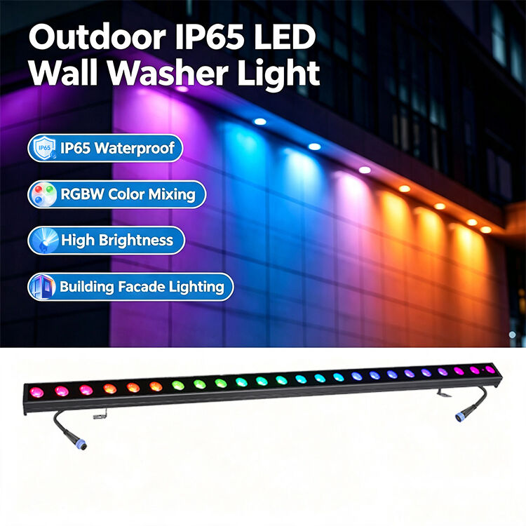 چراغ خطی LED RGBW 4 در 1 ضد آب IP65 فضای باز 2x24 وات - نور شستشوی ضد آب DMX512 برای ساختمان، پل و منظره