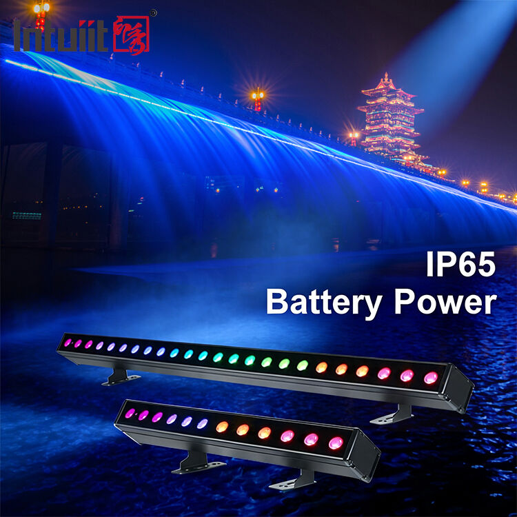 بار شستشوی LED 2x12W/24W RGBW 4-in-1 IP65 با باتری — نور شستشوی بی‌سیم DMX512 بدون سیم برای صحنه، ساختمان و رویدادها