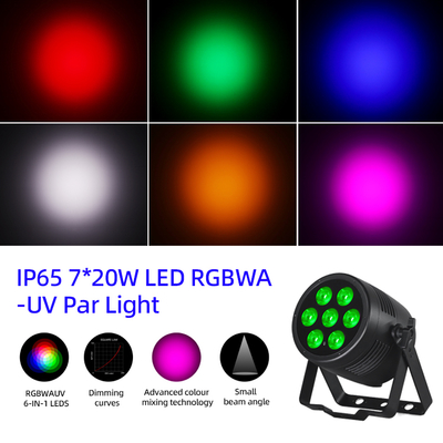 چراغ های LED Par 6 در 1 Stage Uplights 7x20W RGBWA-UV DMX512 کنترل چراغ های DJ در فضای باز برای رویدادهای عروسی، مهمانی، کلاب و دیسکو