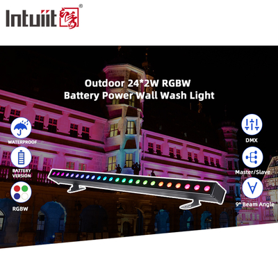 برق باتری 24x2W DMX512 LED دیوار شوینده IP65 ضد آب با اثرات RGBW برای روشنایی بیرونی تجاری