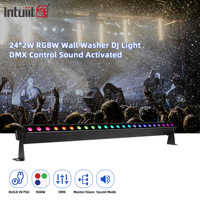 کنترل صدا 24pcs*2w DMX512 RGBW 4in1 پیکسل خطی نوار LED دیوار شستشو نور حرفه ای روشنایی