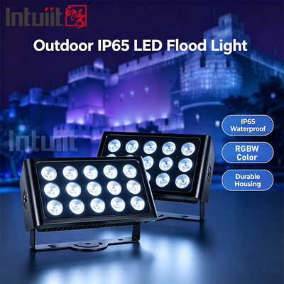 نورافکن LED 15x5 وات RGBW 4 در 1 IP65 فضای باز — ضد آب DMX512 با پرتو عریض برای نورپردازی باغ، صحنه و ساختمان